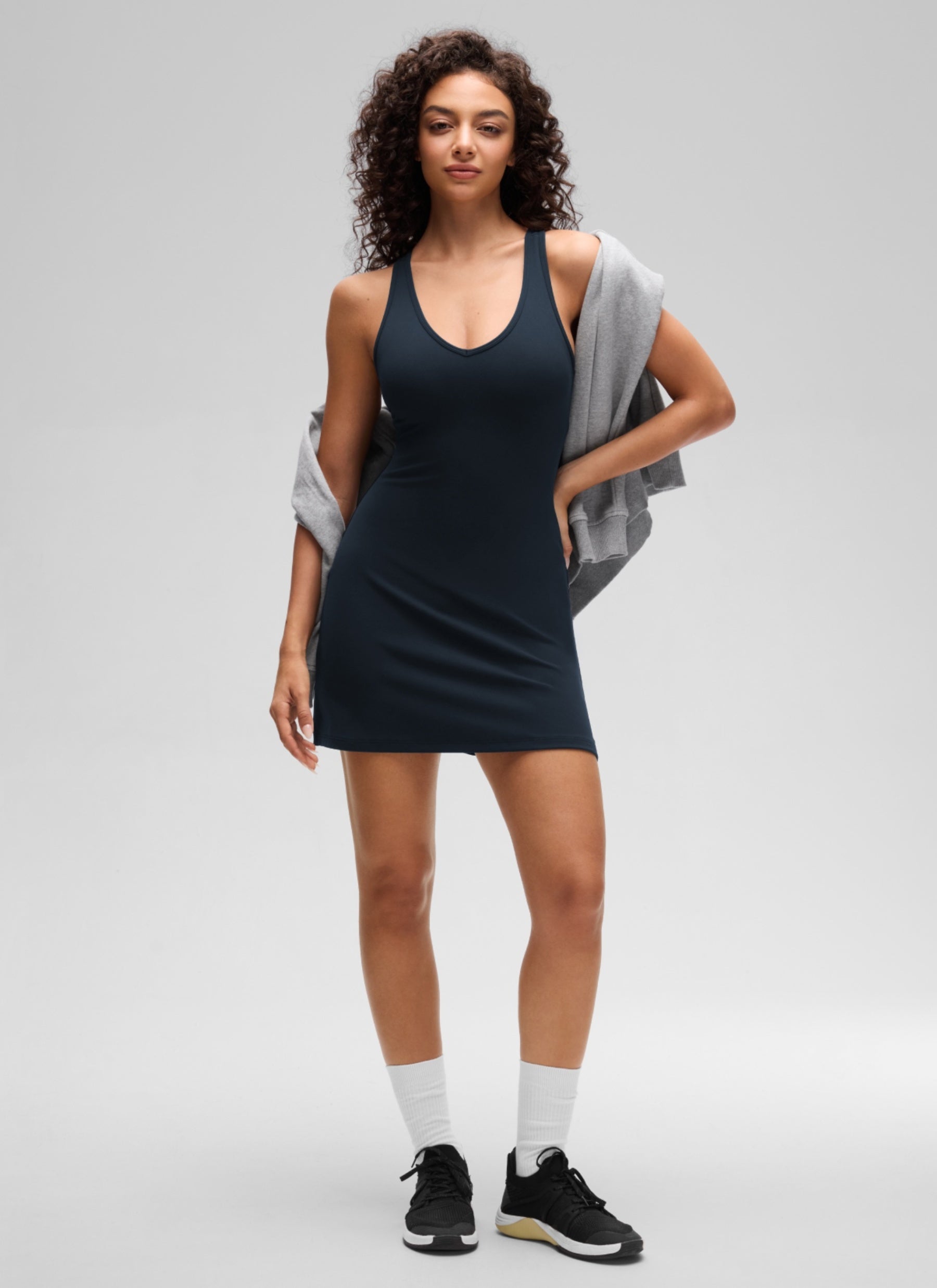 CRZ YOGA Women’s Butterluxe Casual Cross Back Slim Fit Dress True Navy @model_info:A