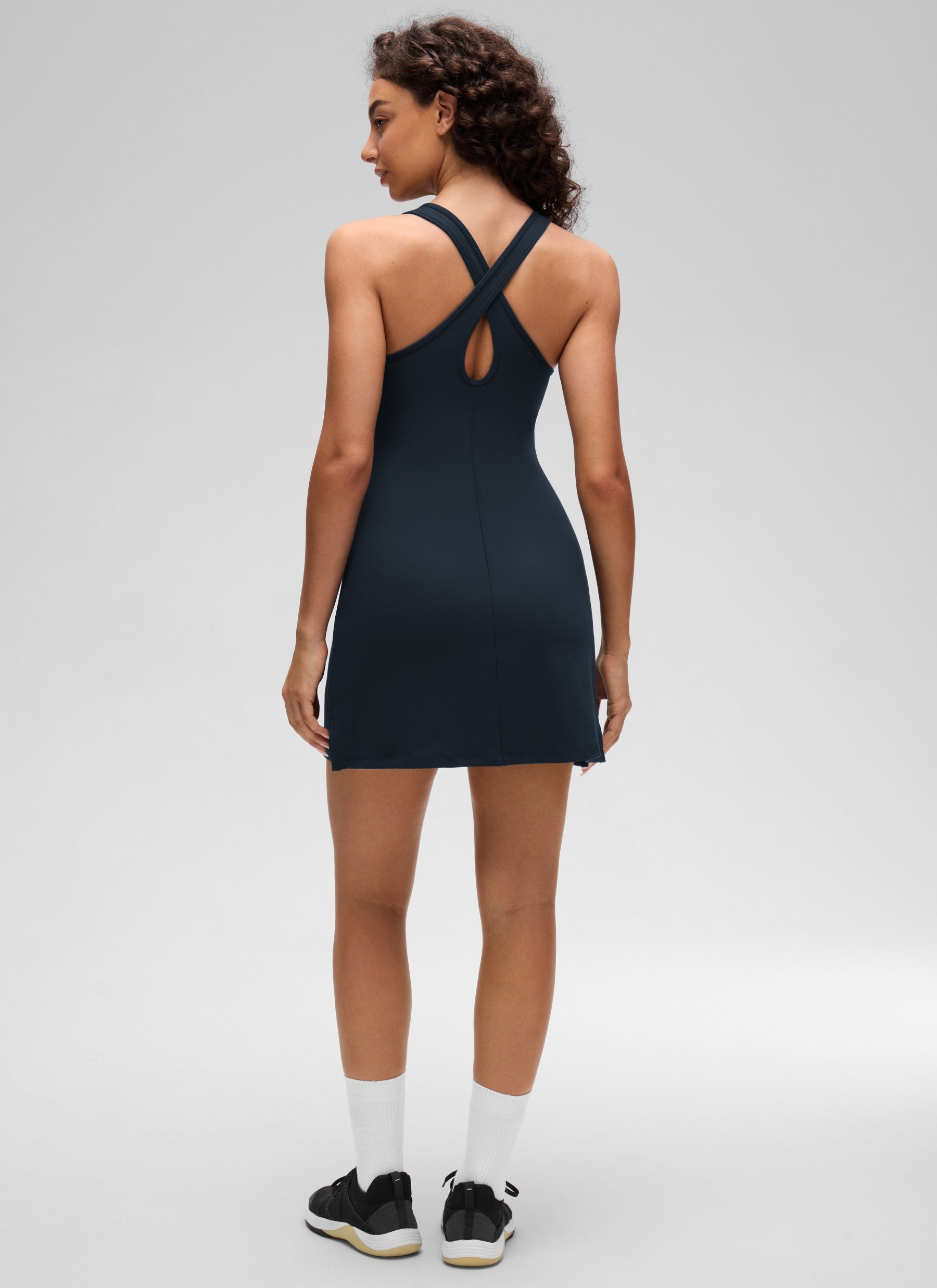 CRZ YOGA Women’s Butterluxe Casual Cross Back Slim Fit Dress True Navy @model_info:A