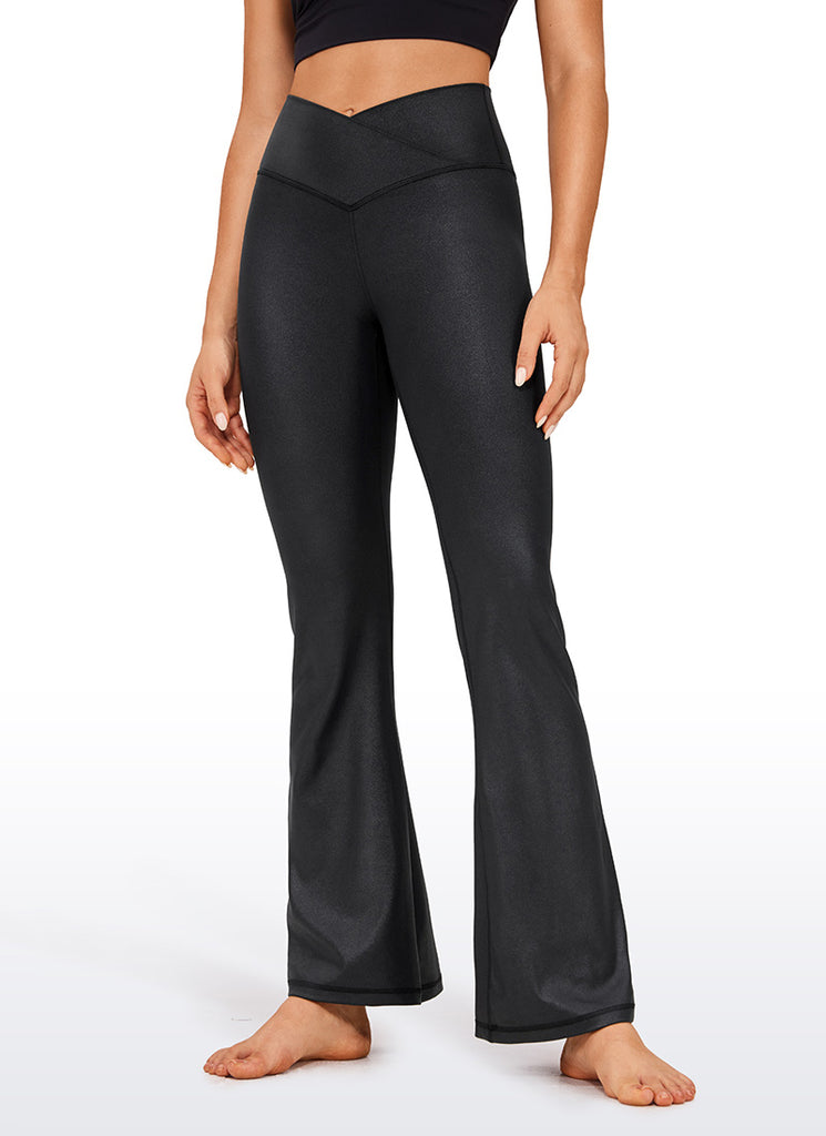 CRZ YOGA Women Butterluxe V Crossover High Waist Flare Leggings 31" Black Classic