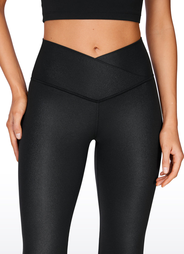 CRZ YOGA Women Butterluxe V Crossover High Waist Flare Leggings 31" Black Classic