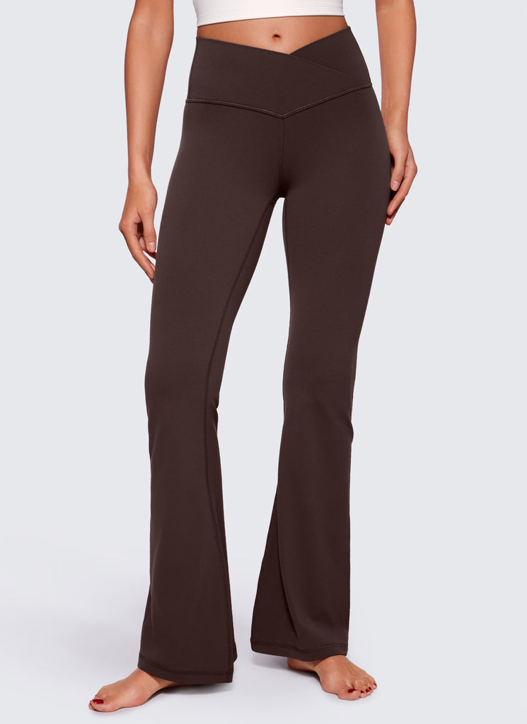 CRZ YOGA Women Butterluxe V Crossover High Waist Flare Leggings 31" Hot Fudge Brown
