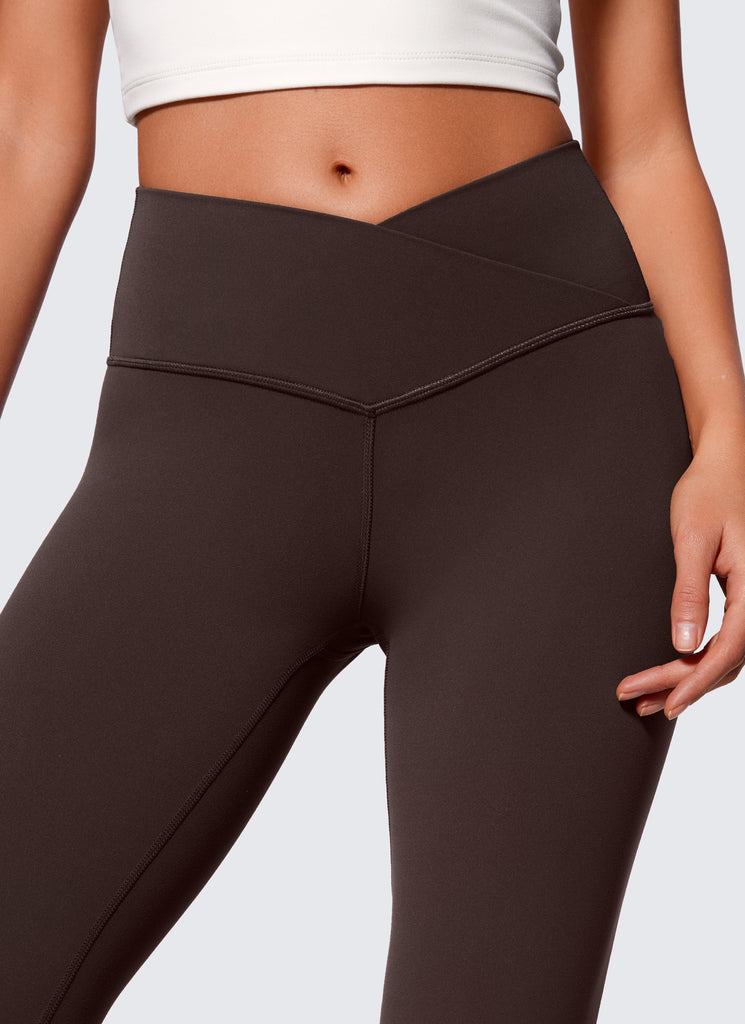 CRZ YOGA Women Butterluxe V Crossover High Waist Flare Leggings 29" Hot Fudge Brown