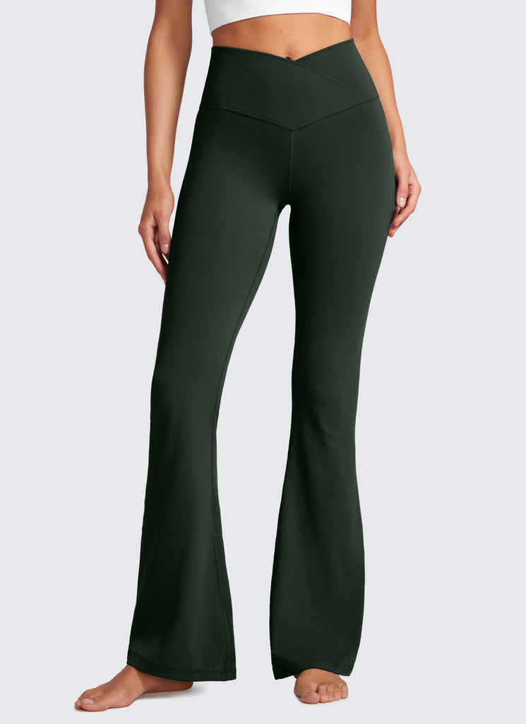 CRZ YOGA Women Butterluxe V Crossover High Waist Flare Leggings 31" Black Tie Dye Flowers