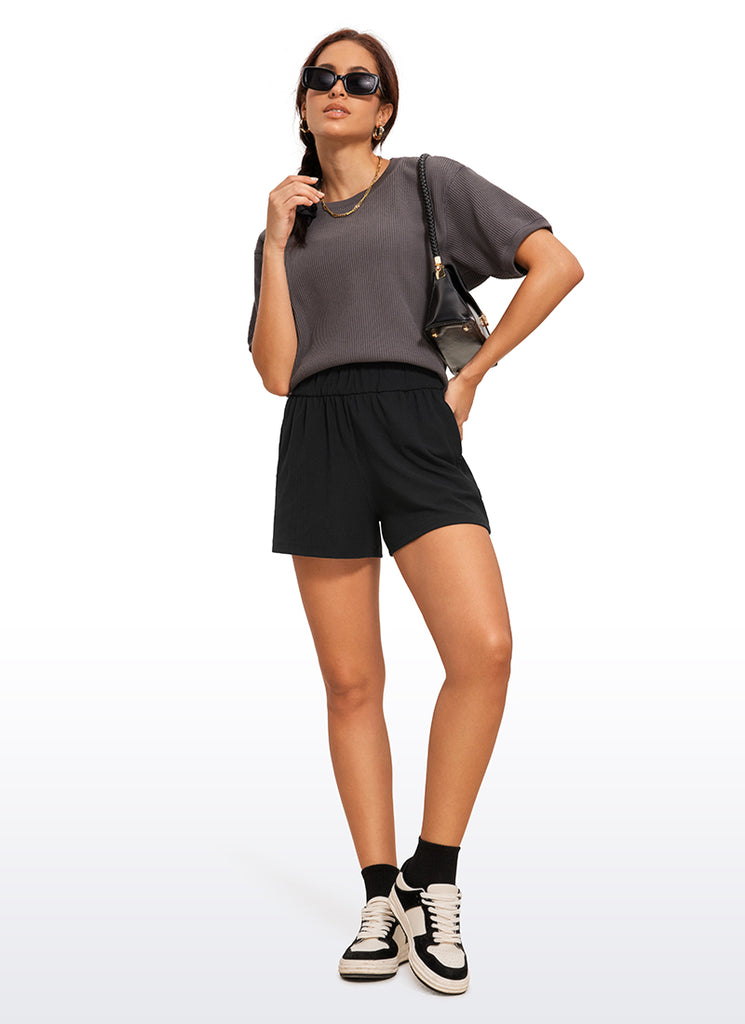 CRZ YOGA Women's Ribbed High Waisted Sweat Shorts 3'' Black