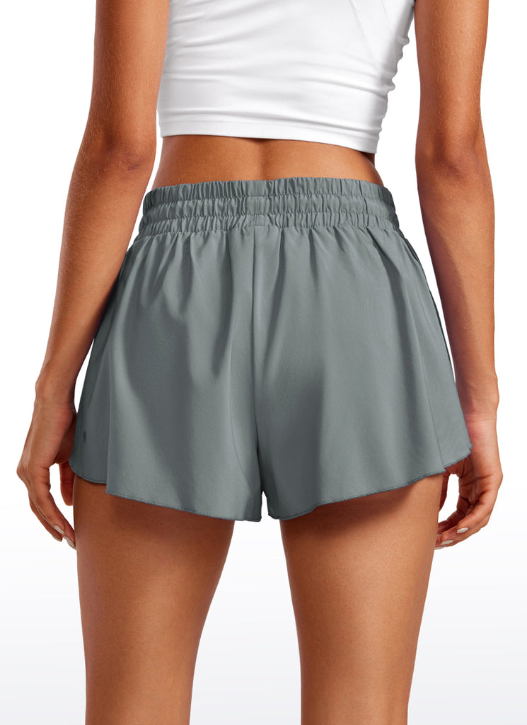 CRZ YOGA Women's Running Tennis High Waisted 2 in 1 Flowy Shorts 3'' The Breeze Blue