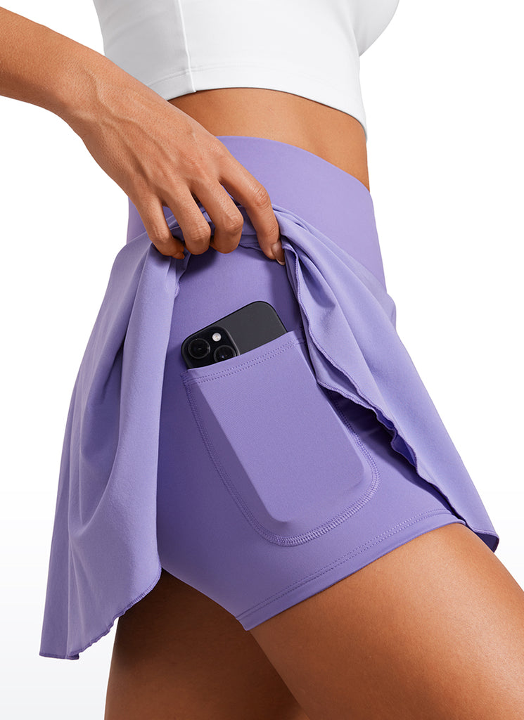 CRZ YOGA Women's Tennis Skrit V Crossover Ruffle Layered Skort 13'' Dark Lavender Purple
