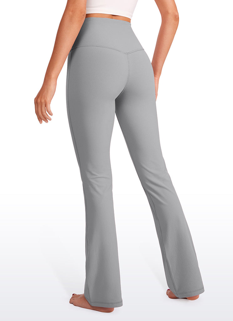 CRZ YOGA Womens Ribbed Pocket High Waist Bootcut  Flare Leggings 31" Olive Green