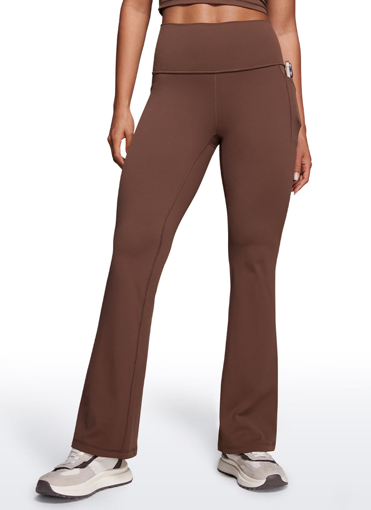 CRZ YOGA Women's Yoga Butterluxe High Waist Flare Wide Leg Side Pockets Leggings 31.5" Olive Green