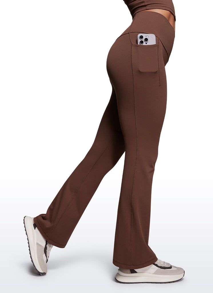 CRZ YOGA Women's Yoga Butterluxe High Waist Flare Wide Leg Side Pockets Leggings 31.5" Olive Green