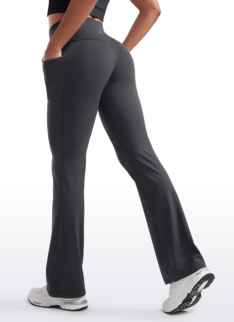 CRZ YOGA Women's Yoga Butterluxe High Waist Flare Wide Leg Side Pockets Leggings 31.5" Coffee Brown