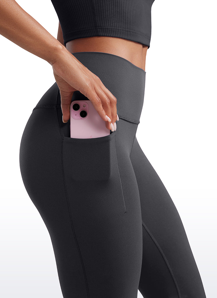 CRZ YOGA Women's Yoga Butterluxe High Waist Flare Wide Leg Side Pockets Leggings 31.5" Coffee Brown