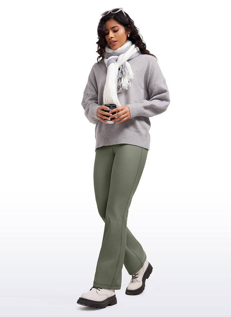 CRZ YOGA Womens Fleece Lined Flare Leggings 31" Light Army Green