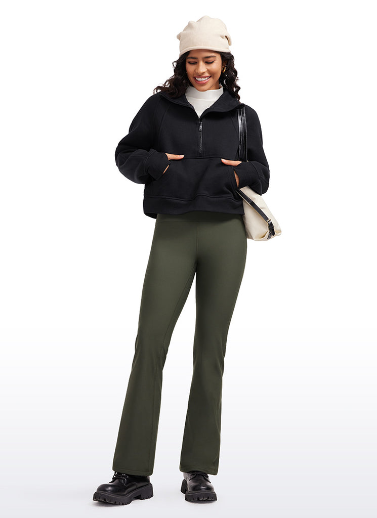 CRZ YOGA Womens Fleece Lined Flare Leggings 31" Olive Green