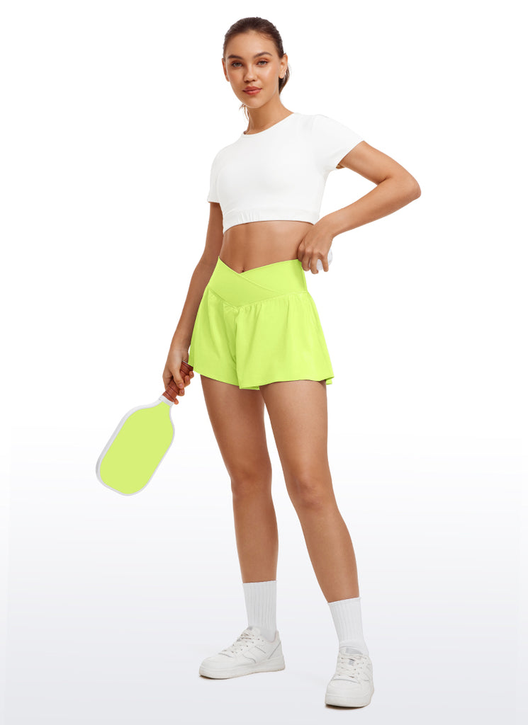 CRZ YOGA Women's Tennis V Crossover 2 in 1 Flowy Shorts High Waisted White Apricot