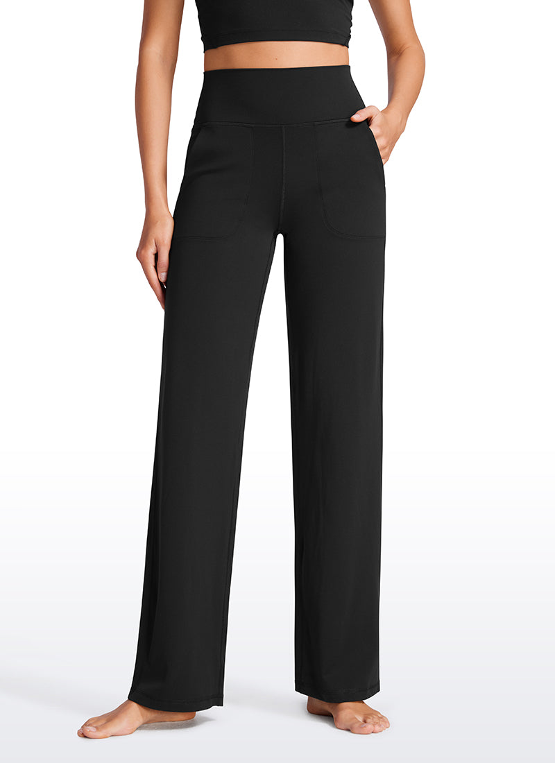 CRZ YOGA Women's Butterluxe High Rise Wide Leg Pants with Pockets 31'' Black @model_info:VLA