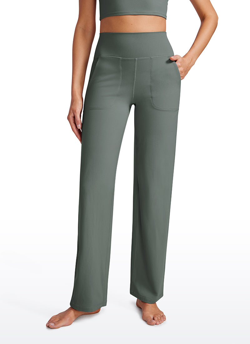 CRZ YOGA Women's Butterluxe High Rise Wide Leg Pants with Pockets 31'' Grey Sage @model_info:VLA