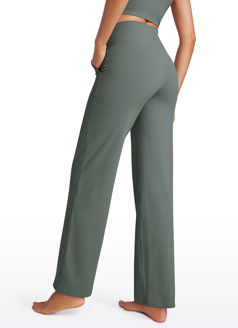 CRZ YOGA Women's Butterluxe High Rise Wide Leg Pants with Pockets 31'' Grey Sage @model_info:VLA