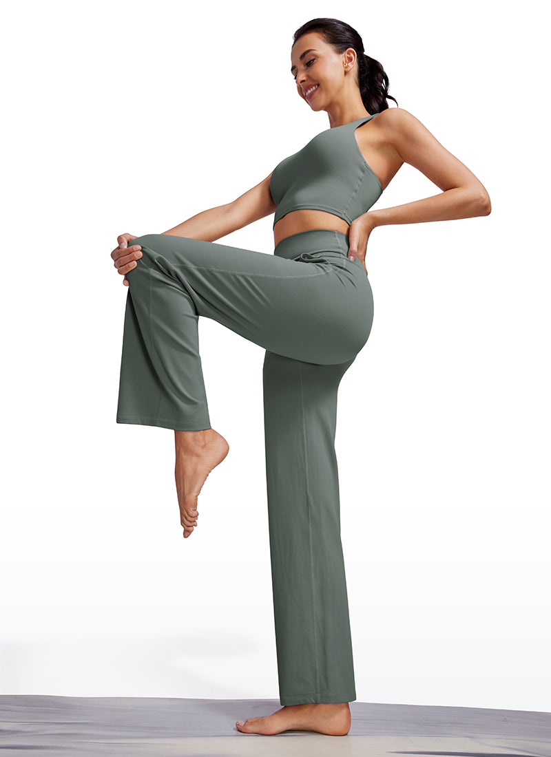 CRZ YOGA Women's Butterluxe High Rise Wide Leg Pants with Pockets 31'' Grey Sage @model_info:VLA