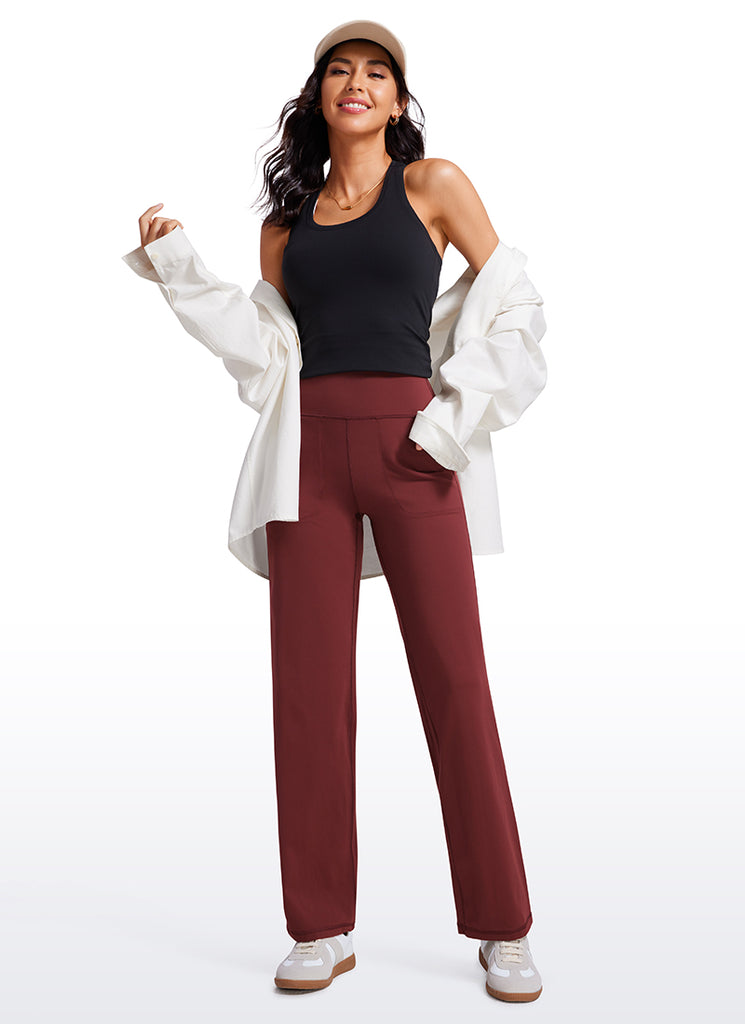 CRZ YOGA Women's Butterluxe High Rise Wide Leg Pants with Pockets 31'' Noctilucence Red