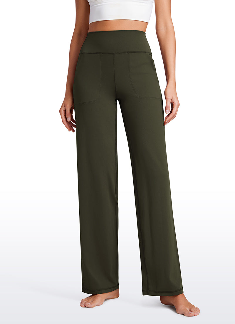 CRZ YOGA Women's Butterluxe High Rise Wide Leg Pants with Pockets 31'' Olive Green
