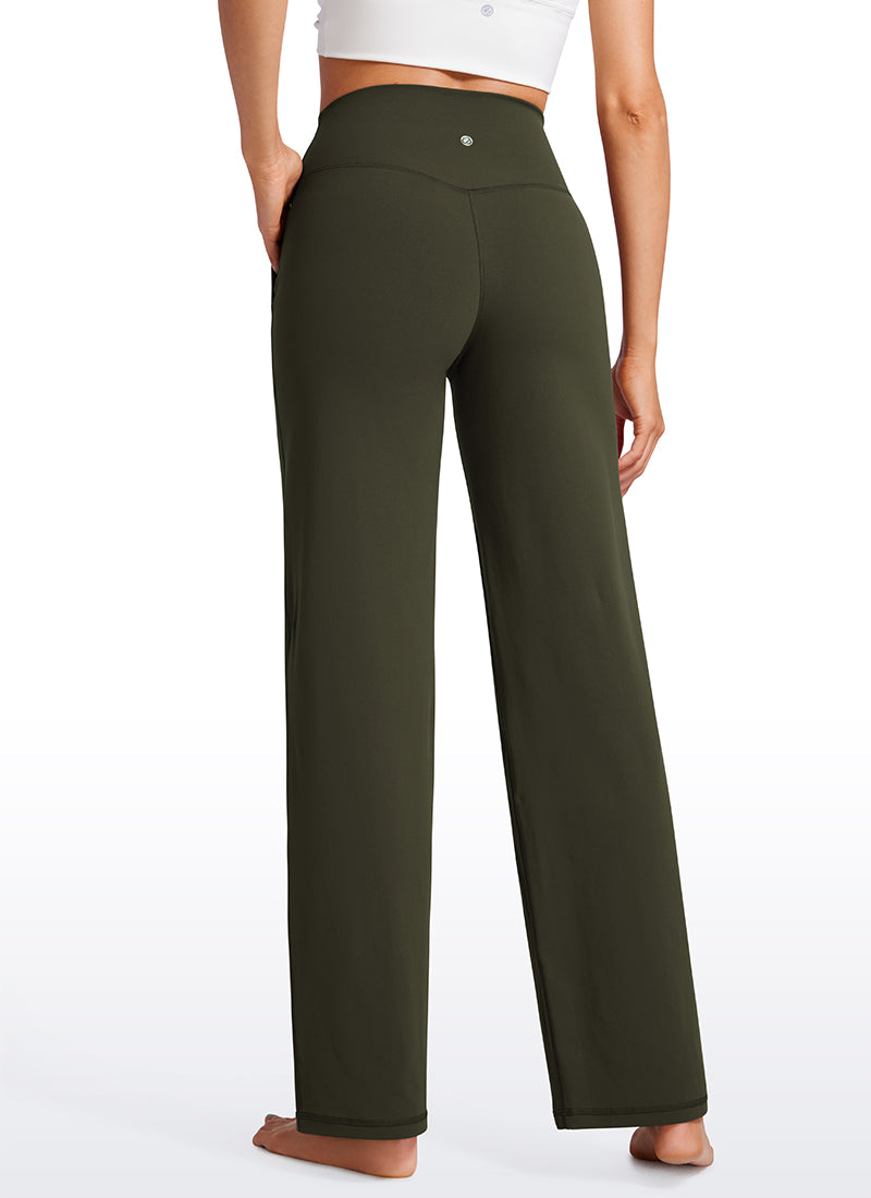 CRZ YOGA Women's Butterluxe High Rise Wide Leg Pants with Pockets 31'' Olive Green @model_info:VLA