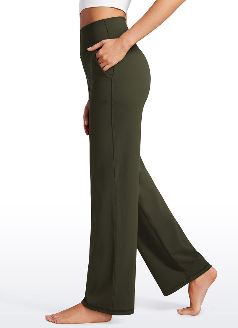 CRZ YOGA Women's Butterluxe High Rise Wide Leg Pants with Pockets 31'' Olive Green @model_info:VLA