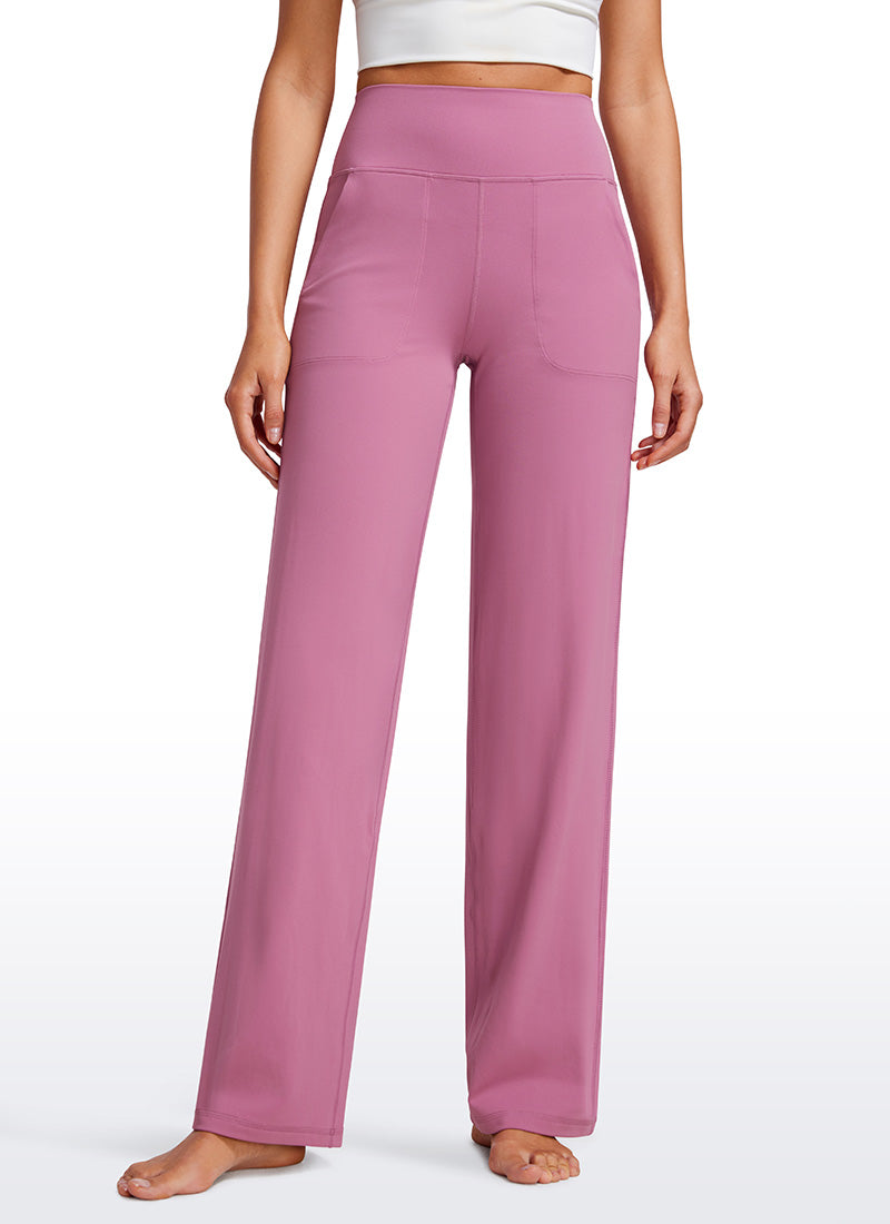 CRZ YOGA Women's Butterluxe High Rise Wide Leg Pants with Pockets 31'' Velvet Dust @model_info:Vlada