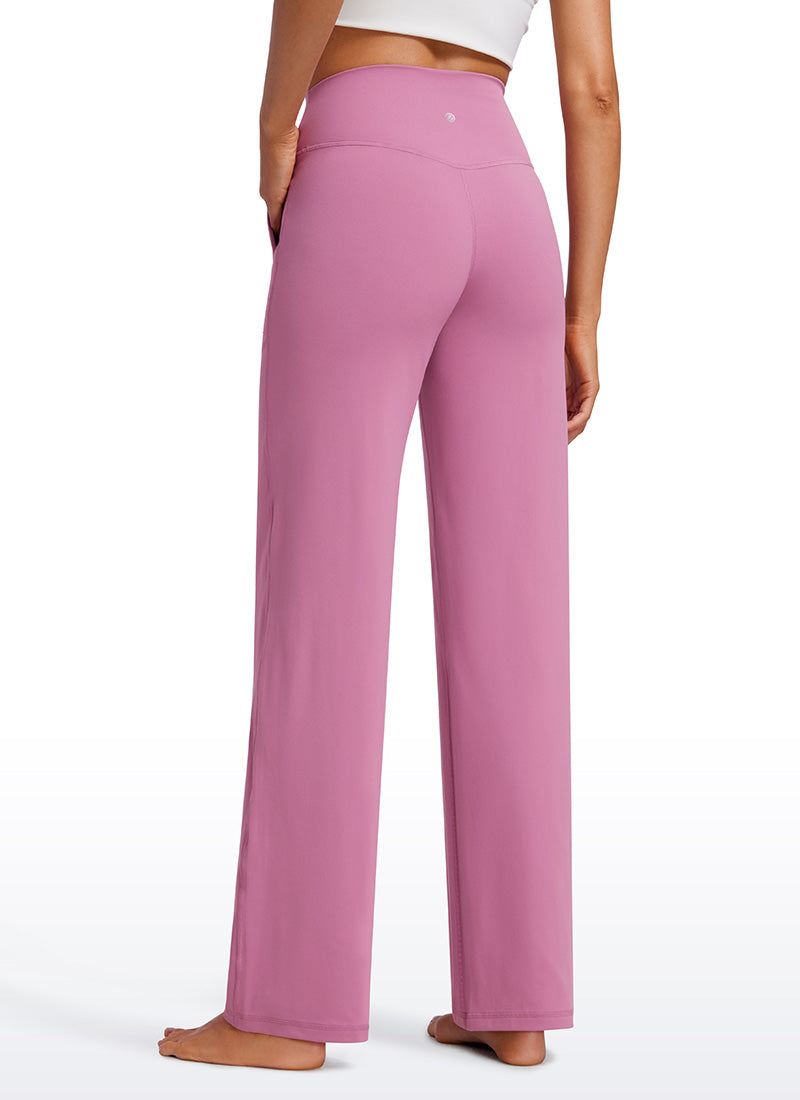 CRZ YOGA Women's Butterluxe High Rise Wide Leg Pants with Pockets 31'' Velvet Dust @model_info:Vlada