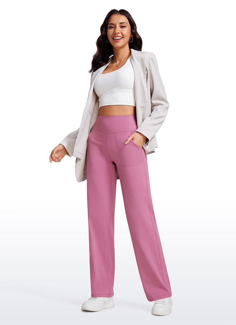 CRZ YOGA Women's Butterluxe High Rise Wide Leg Pants with Pockets 31'' Velvet Dust @model_info:Vlada