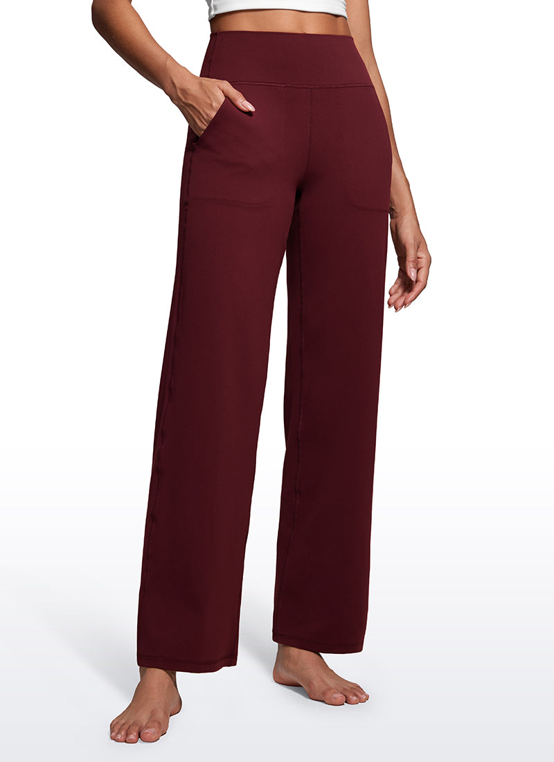 CRZ YOGA Women's Butterluxe High Rise Wide Leg Pants with Pockets 31'' Red Merlot @model_info:Mariana