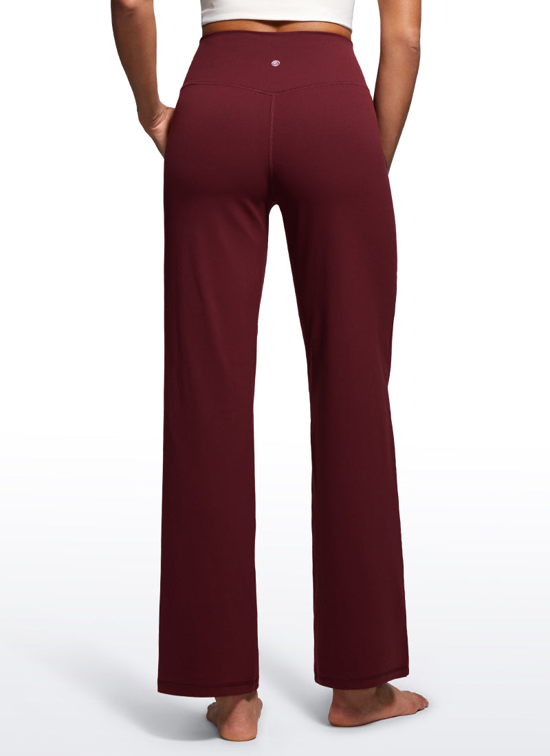 CRZ YOGA Women's Butterluxe High Rise Wide Leg Pants with Pockets 31'' Red Merlot @model_info:Mariana