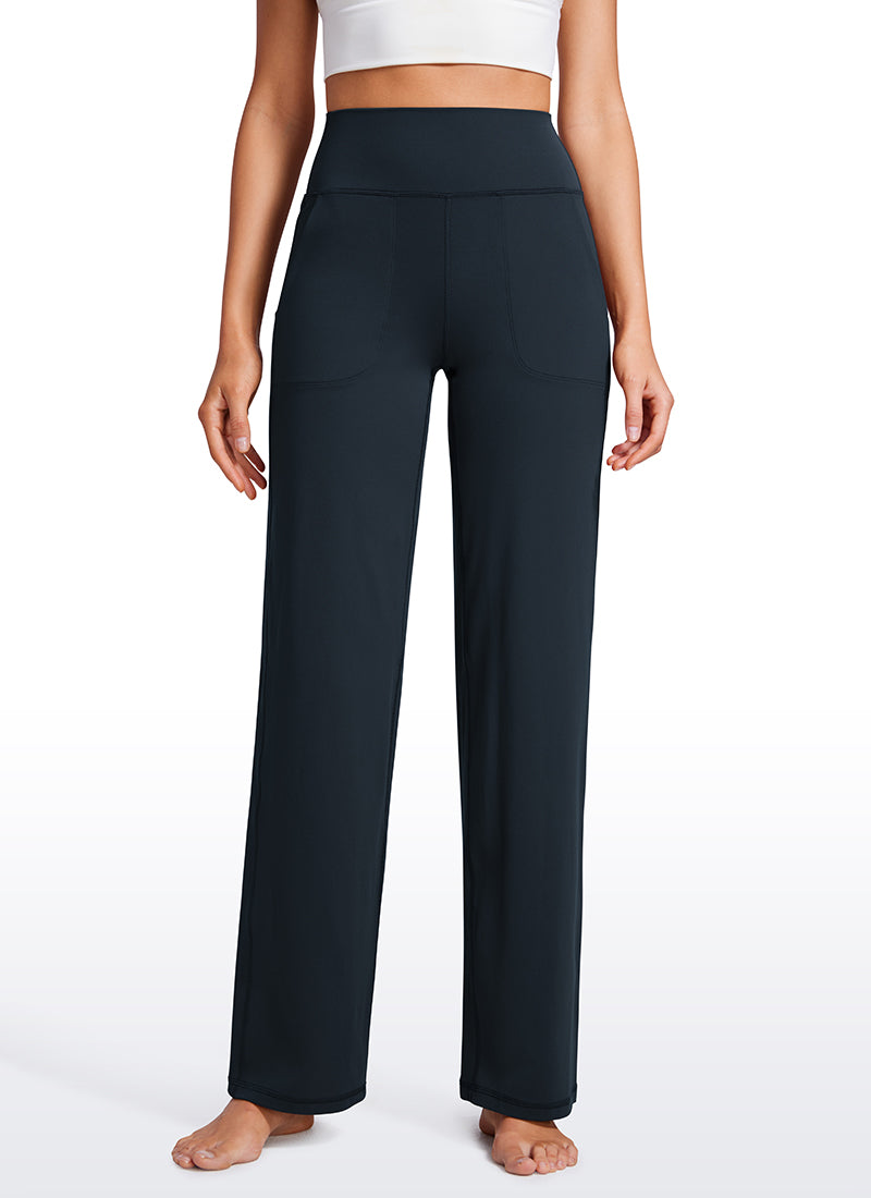 CRZ YOGA Women's Butterluxe High Rise Wide Leg Pants with Pockets 31'' True Navy @model_info:VLA