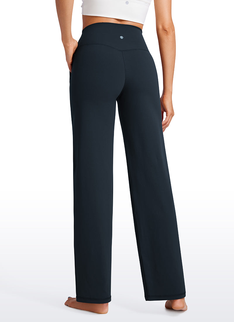 CRZ YOGA Women's Butterluxe High Rise Wide Leg Pants with Pockets 31'' True Navy @model_info:VLA
