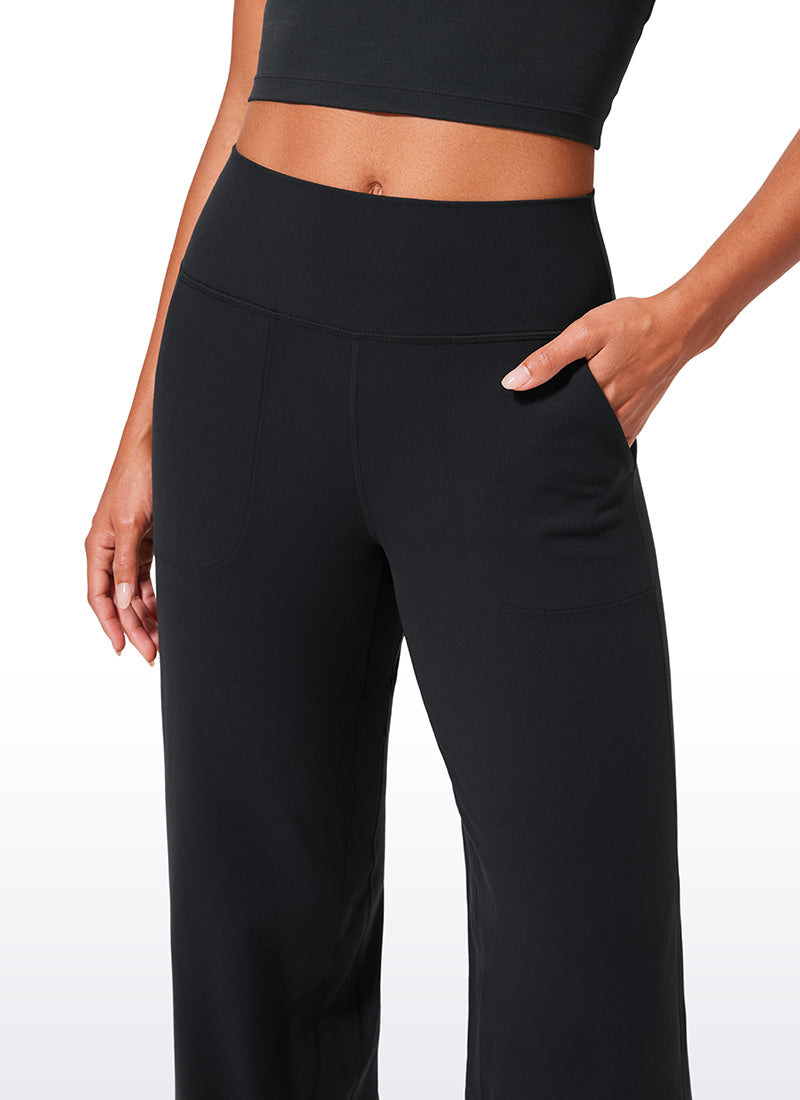 CRZ YOGA Women's Butterlift High Waisted Wide Leg Pants with Pockets Black @model_info:Crystal