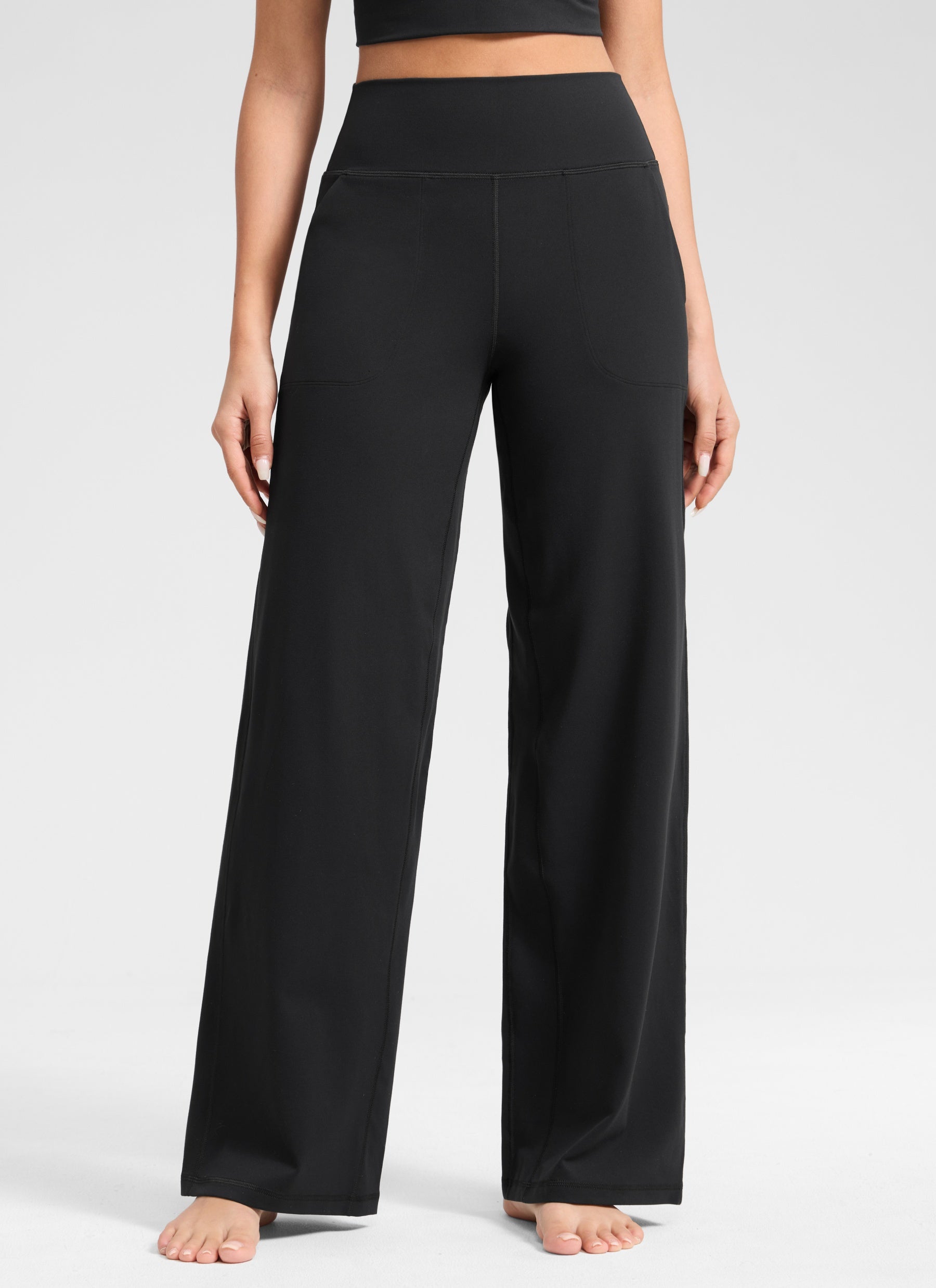 CRZ YOGA Women's Butterlift High Waisted Wide Leg Pants with Pockets Black @model_info:Anano