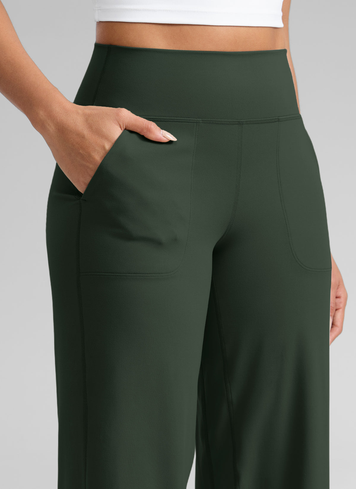 CRZ YOGA Women's Butterlift High Waisted Wide Leg Pants with Pockets Legend Green @model_info:Dany