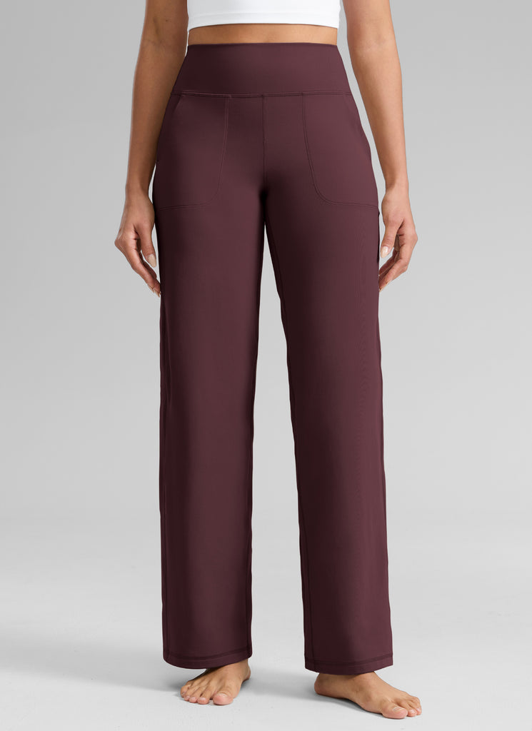 CRZ YOGA Women's Butterlift High Waisted Wide Leg Pants with Pockets Ripe Plum