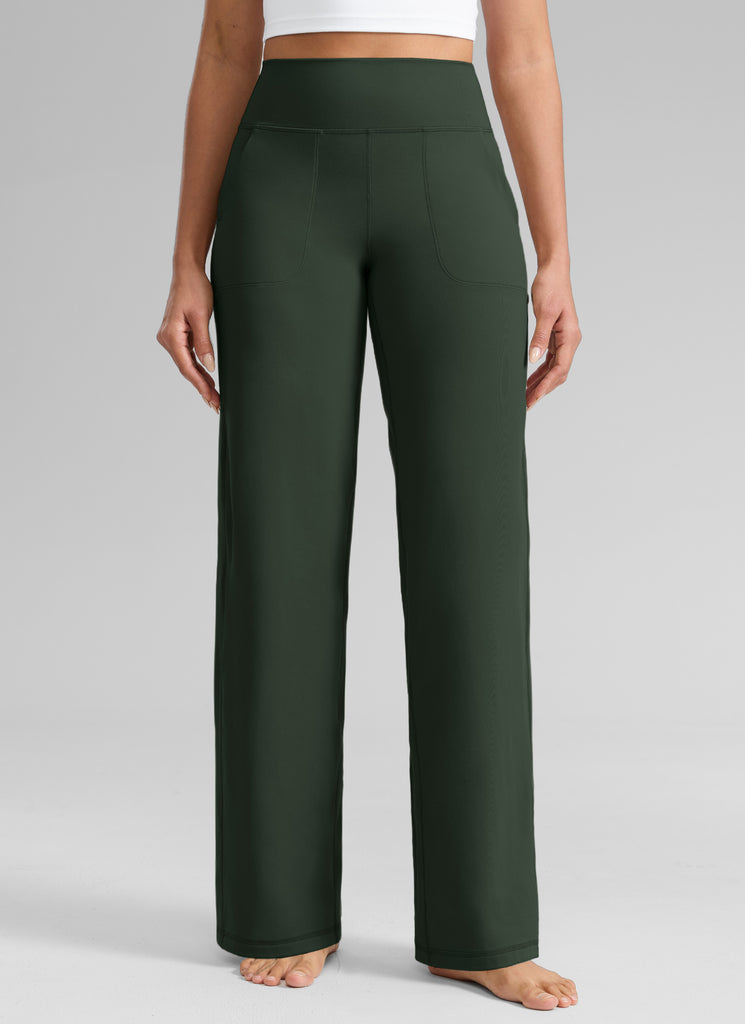 CRZ YOGA Women's Butterlift High Waisted Wide Leg Pants with Pockets 33" Legend Green