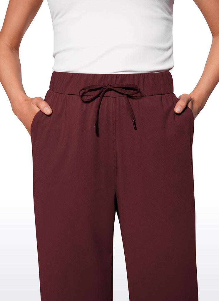 CRZ YOGA Women Stretch Straight Wide Leg Casual Pockets Pants 30.5” Coffee Brown