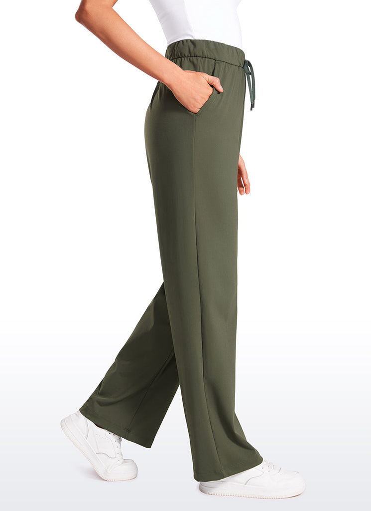 CRZ YOGA Women Stretch Straight Wide Leg Casual Pockets Pants 30.5” Olive Green