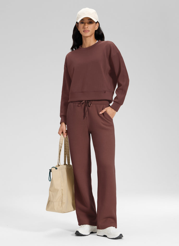 CRZ YOGA Womens Cotton Fleece Lined Straight Leg Lounge Sweatpants30'' Taupe