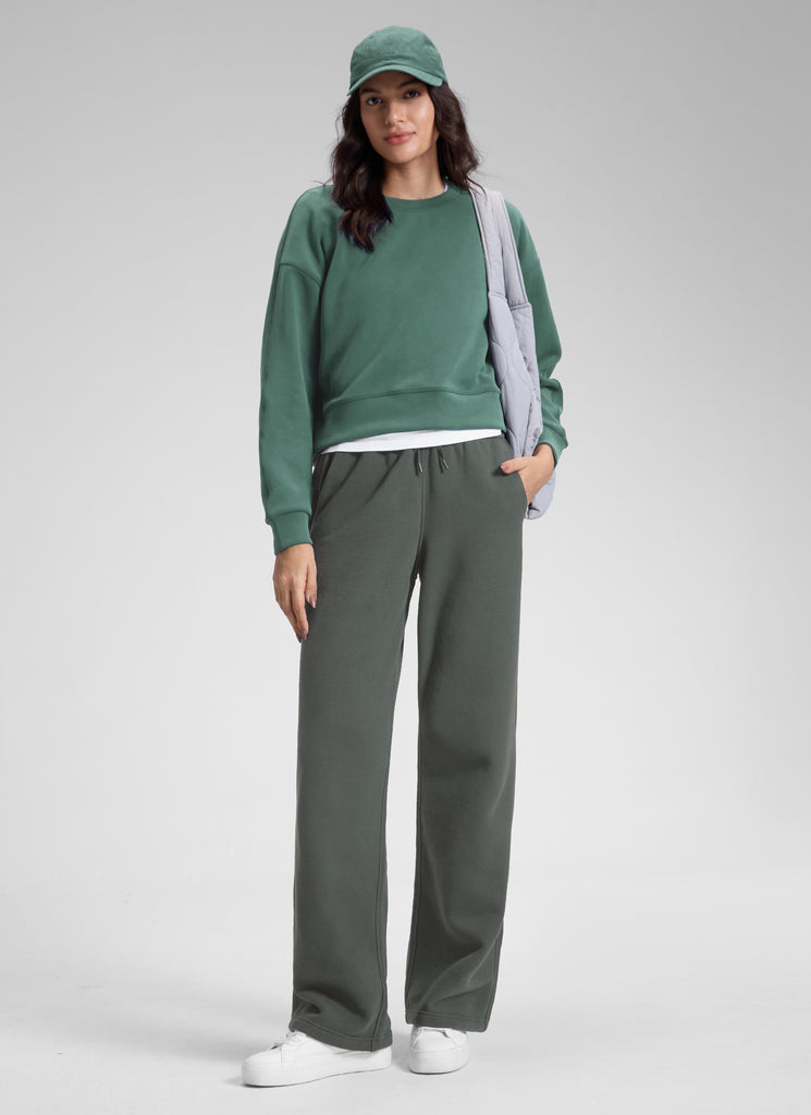 CRZ YOGA Womens Cotton Fleece Lined Straight Leg Lounge Sweatpants30'' Hibiscus Purple