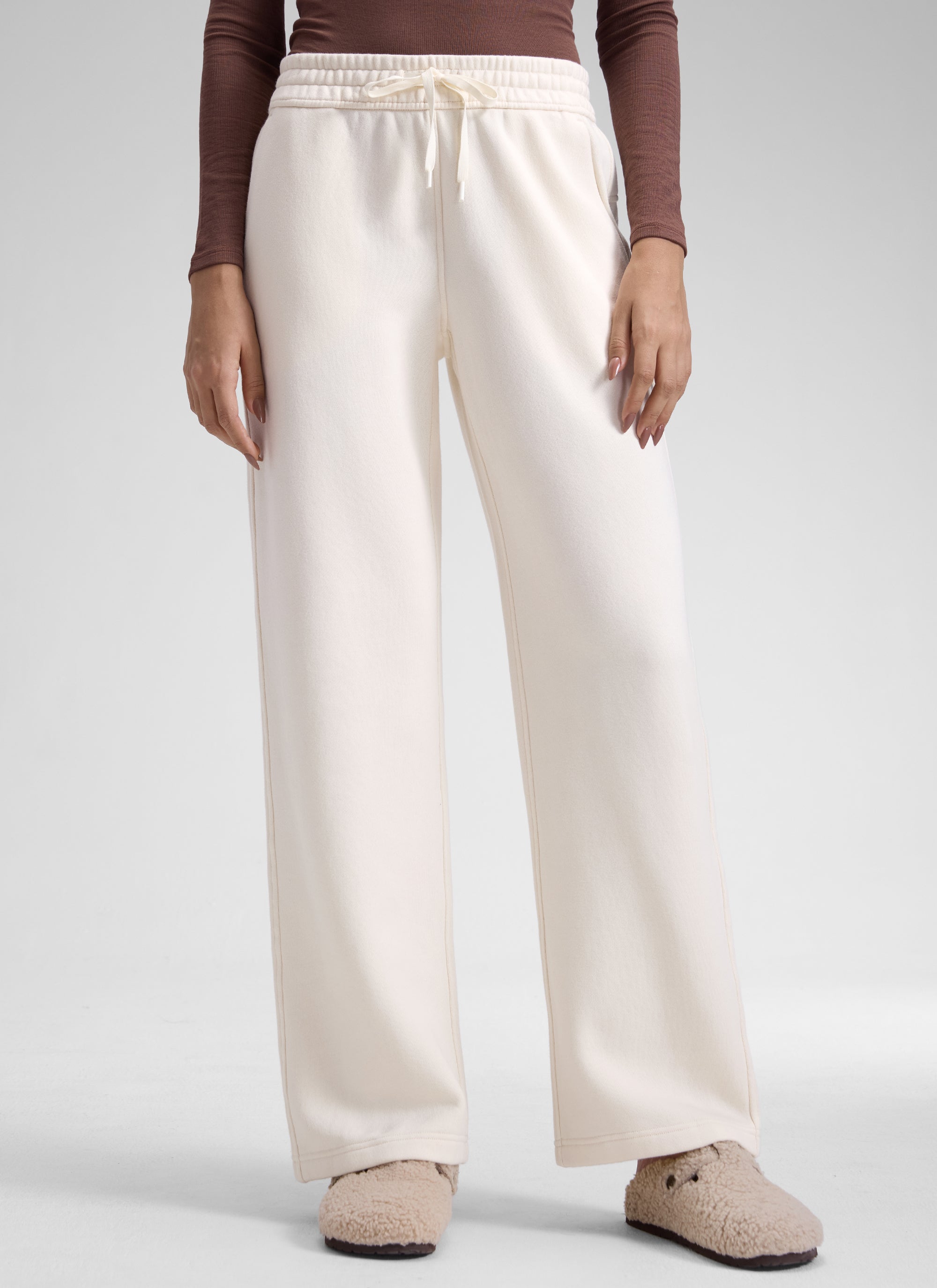 CRZ YOGA Womens Cotton Fleece Lined Straight Leg Lounge Sweatpants30'' Milky White