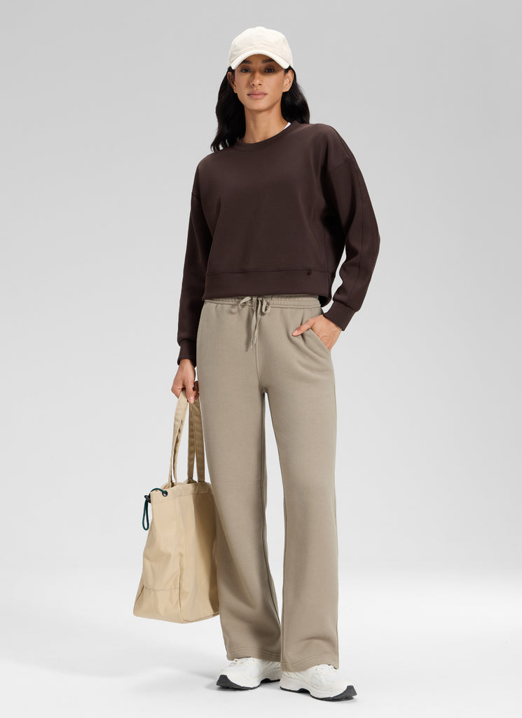 CRZ YOGA Womens Cotton Fleece Lined Straight Leg Lounge Sweatpants30'' Grey Sage