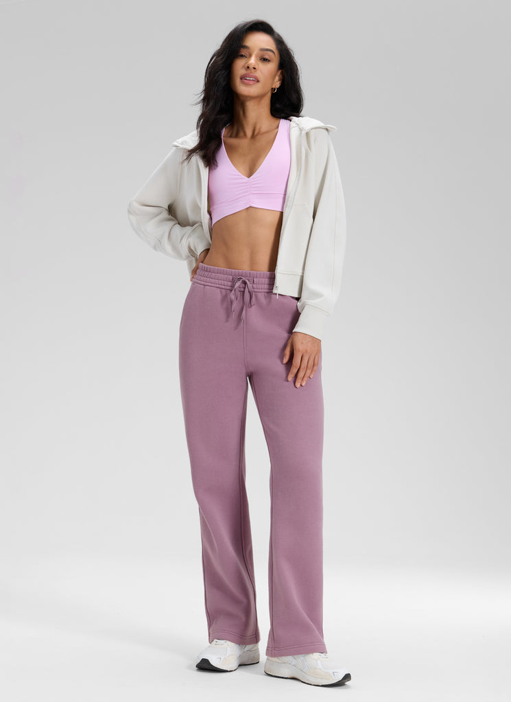 CRZ YOGA Womens Cotton Fleece Lined Straight Leg Lounge Sweatpants30'' Oak