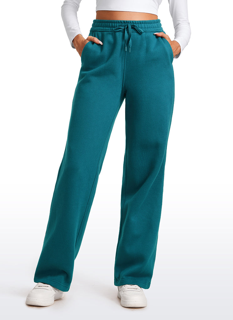 CRZ YOGA Womens Cotton Fleece Lined Straight Leg Lounge Sweatpants30'' Green Jade