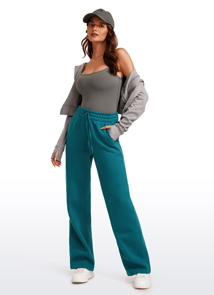 CRZ YOGA Womens Cotton Fleece Lined Straight Leg Lounge Sweatpants30'' Green Jade