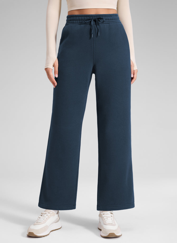 CRZ YOGA Women's Cotton Fleece Lined Casual Straight Leg Pant 28'' Ink Blue