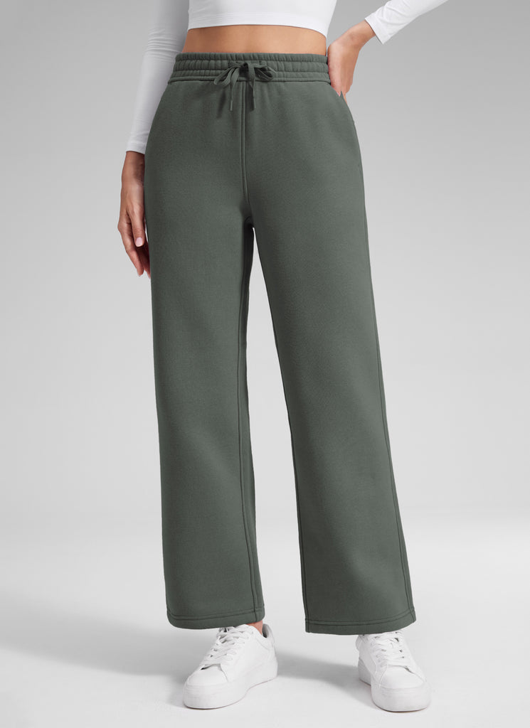 CRZ YOGA Women's Cotton Fleece Lined Casual Straight Leg Pant 28'' Hot Fudge Brown