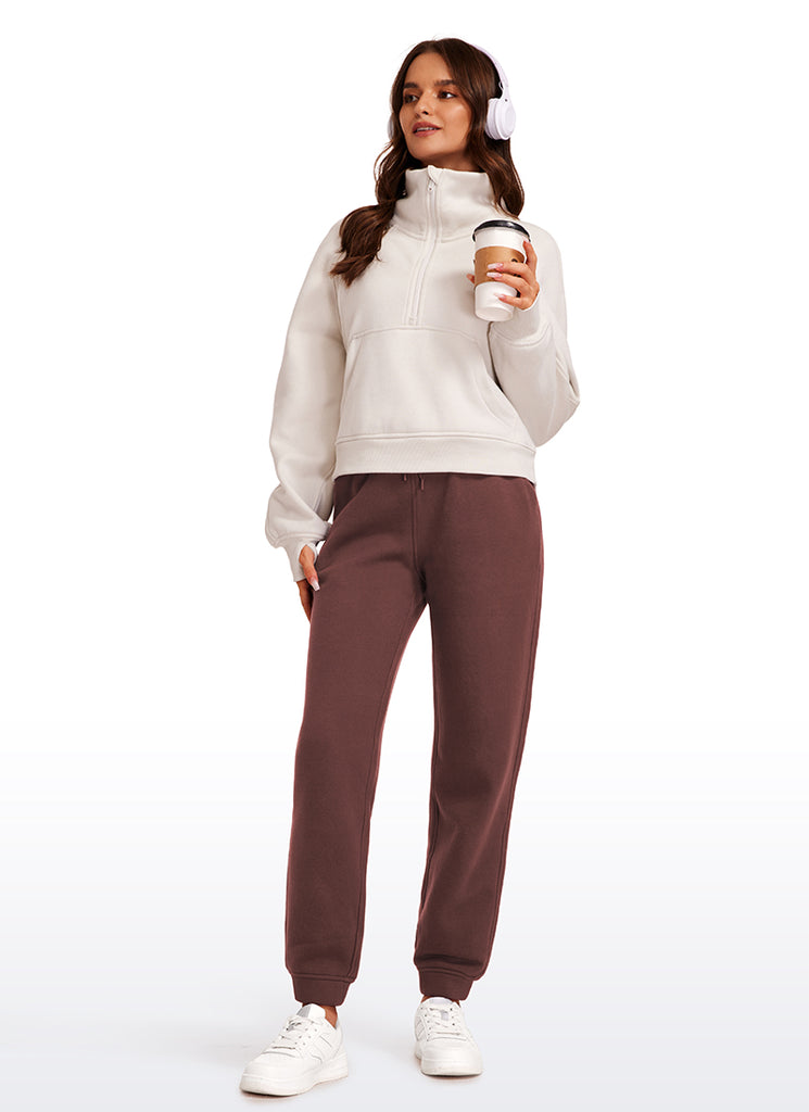 CRZ YOGA Womens Cotton Fleece Lined High Rise Sweatpants Joggers 28'' Taupe